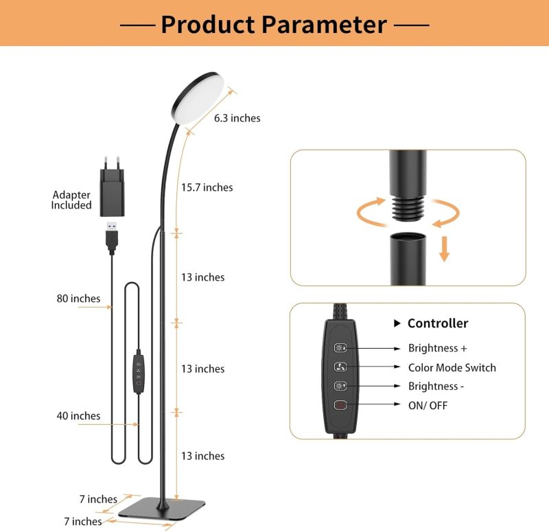 LED Floor Lamp, 10W Reading Standing Lamps with 3 Color Temperature & 5 Brightness Levels, Dimmable Floor Lamp for Living...