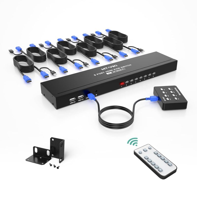 KVM Switch HDMI 8 Ports, MT-VIKI 4K@30Hz Rackmount USB HDMI KVM Console 8 in 1 Out + IR Remote Control + 8 pack KVM Cables + ...