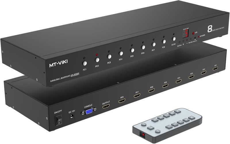 4K@60Hz HDMI Switch 8 Ports, MT-VIKI 8x1 4K HDMI Switcher 8 in 1 out Console IR Remote + RS232 + Rack Ears Support HDR HDCP2....
