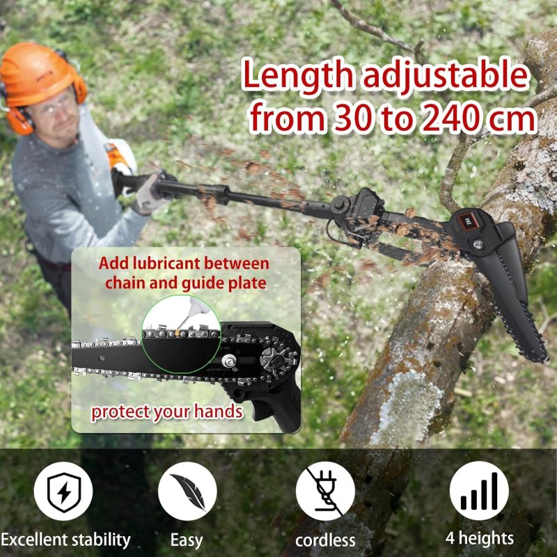2-in-1 Cordless Pole Saw Mini Chainsaw 6 Inch, 21V Handheld Electric Chainsaw, 2.0Ah Large-Capacity Battery, 4-Level Height A...