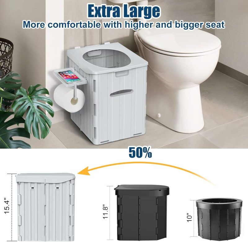Extra-Large Camping Toilet, Portable Toilet for Adults with Bigger Seat & Sturdy Support, Travel Toilet with Phone Shelf ...