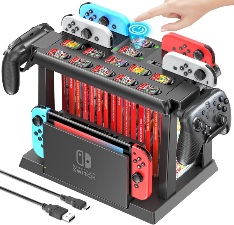 Switch Games Organizer Station with Controller Charger, Charging Dock for Nintendo Switch & OLED Joycons, Tokluck Switch ...