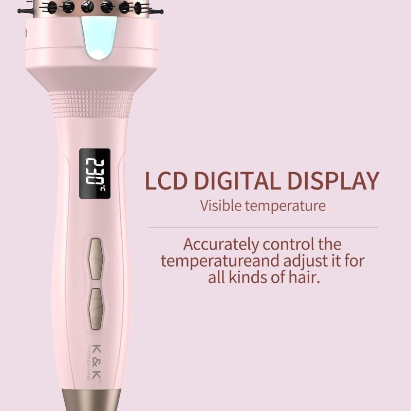 K&K Thermal Brush LED Display Curling Iron Brush 45 mm Heated Hot Hair Brush to Create Natural Curls Hot Round Brush for ...