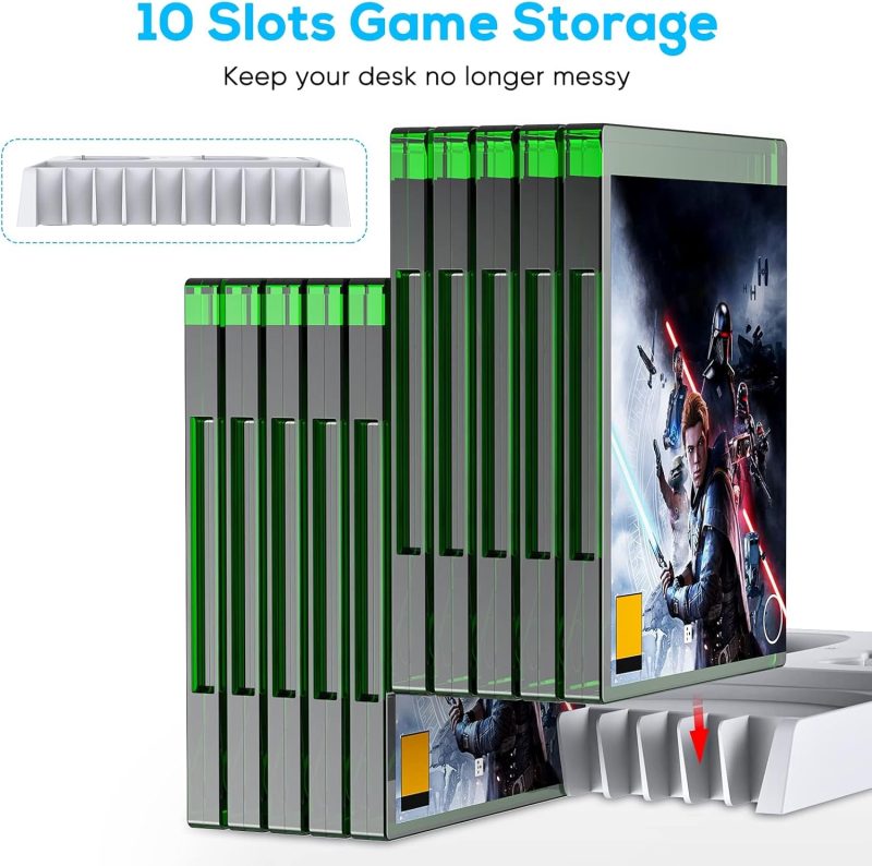 5in1 Vertical Cooling Stand with Cooling Fan for Xbox Series X, for xbox series x accessories with 2x1400mAh Batteries, Dual ...