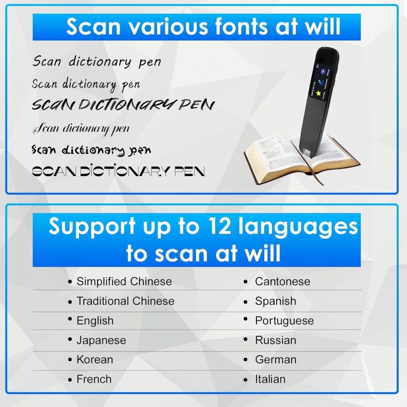 Scan Reader Pen, 112 Language Translator Device, Smart Digital Reading Pen for Dyslexia, Elderly, Kids, Students, Supports Vo...