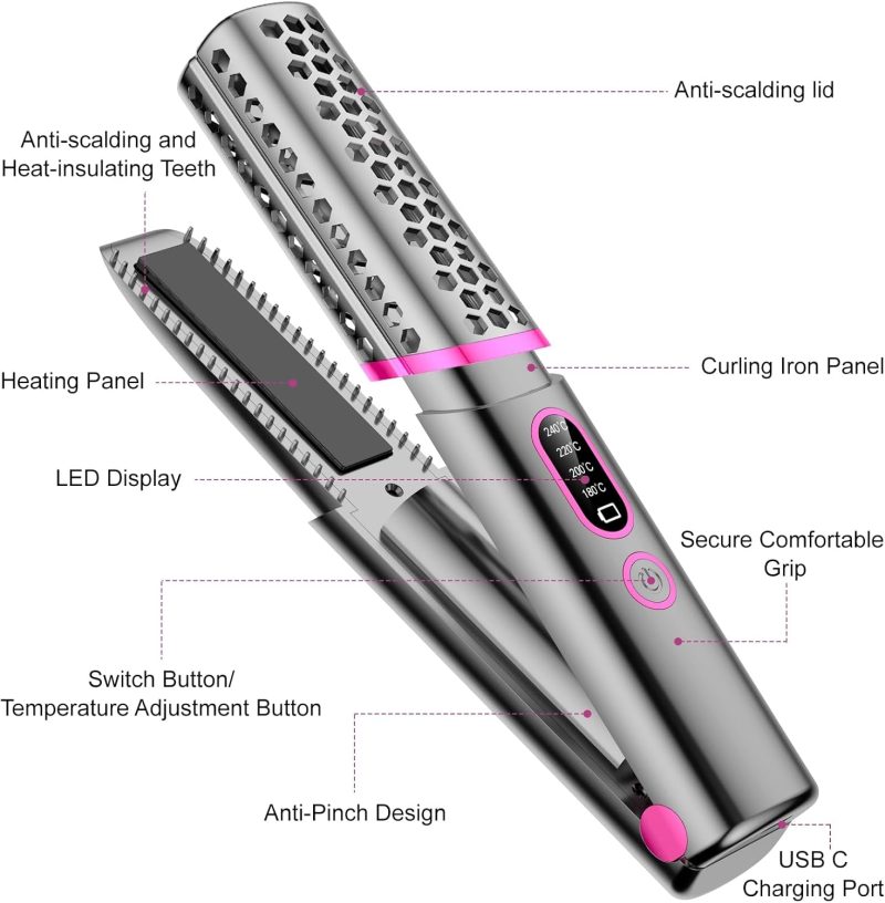 Cordless Hair Straighteners, Mini Hair Straightener with Advanced Tourmaline Ceramic Coating, Straightners Fast Heating Plate...