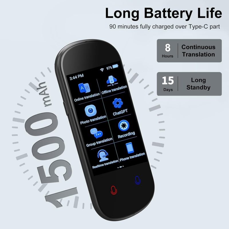 AI Language Translator Device, Instant Translator No WiFi, ChatGpt AI Portable Translator, 139 Languages Two Way Real-Time Vo...