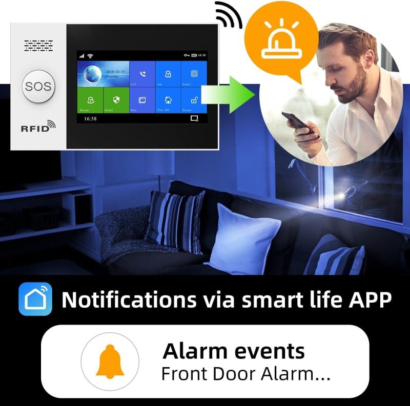 PGST Wireless Home Alarm System, WiFi+GSM, wireless home burglar alarm with 120dB Siren 4.3 Inch touch screen, remote alarm f...
