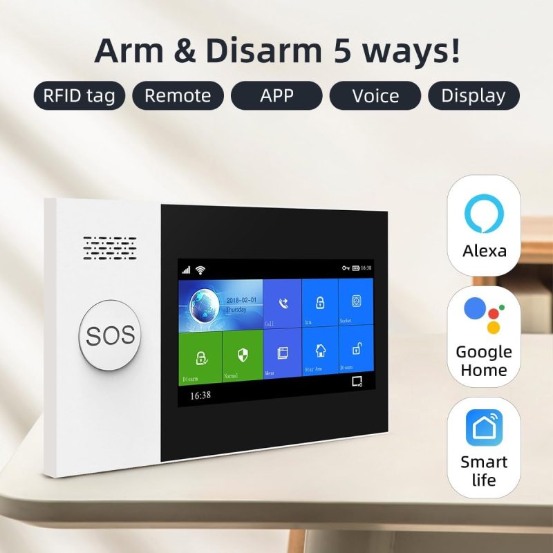 PGST Wireless Home Alarm System, WiFi+GSM, wireless home burglar alarm with 120dB Siren 4.3 Inch touch screen, remote alarm f...