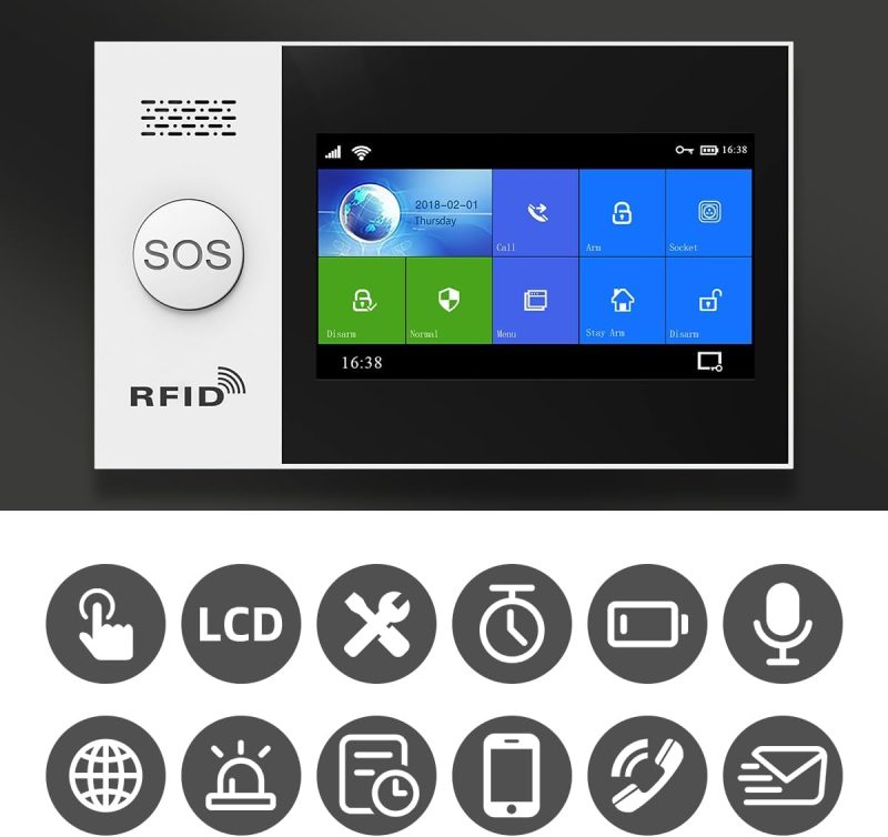 PGST Wireless Home Alarm System, WiFi+GSM, wireless home burglar alarm with 120dB Siren 4.3 Inch touch screen, remote alarm f...
