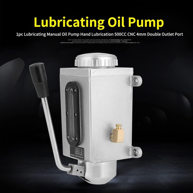 Hilitand 500CC CNC 4mm Manual Lubrication Pump Double Outlet Port Oiler Lubricating Manual Oil Pump Hand Lubrication for Punc...