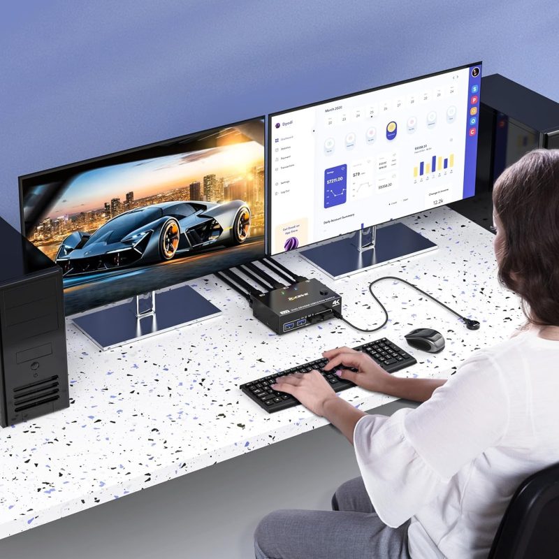 USB 3.0 Dual Monitor KVM Switch HDMI+Displayport 4K@60Hz, 2K@120Hz, MLEEDA 2 Monitors 2 Computers KVM Switch for 2 Computer S...