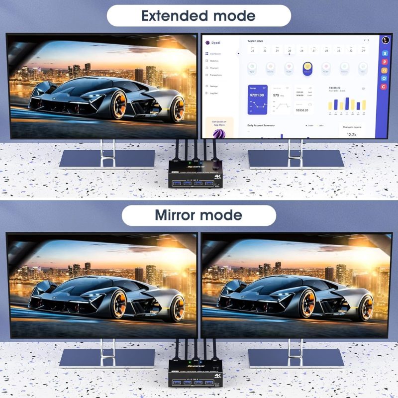 USB 3.0 Dual Monitor KVM Switch HDMI+Displayport 4K@60Hz, 2K@120Hz, MLEEDA 2 Monitors 2 Computers KVM Switch for 2 Computer S...