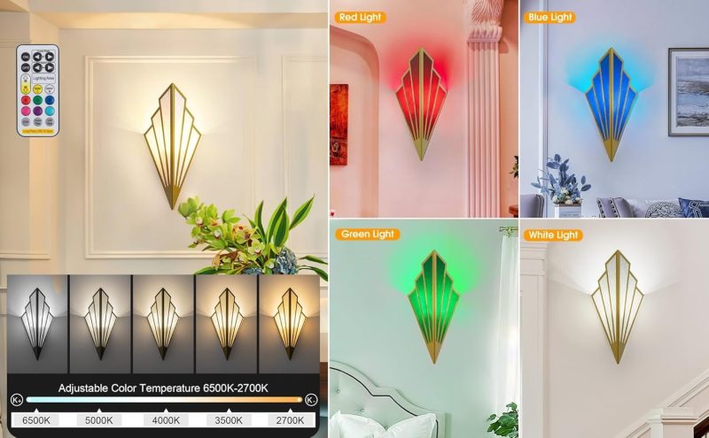 Set Of 2 Battery Operated Wall Sconces Lights,Indoor not Hardwired,Rechargeable Wireless Wall Light With Remote Control Dimma...