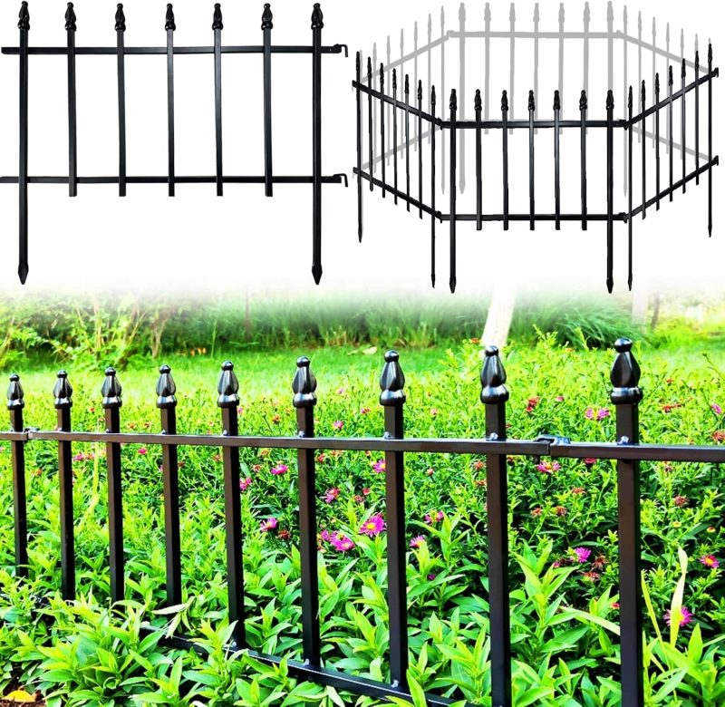 Thealyn Metal Decorative Garden Fence 57cm Wide x 45cm High (5 Panels, Total Length 2.8m), Metal Fence Panels, Landscape Fenc...