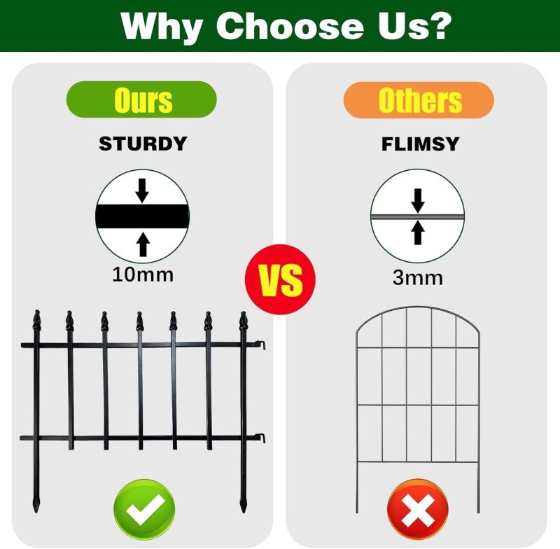 Thealyn Metal Decorative Garden Fence 57cm Wide x 45cm High (5 Panels, Total Length 2.8m), Metal Fence Panels, Landscape Fenc...