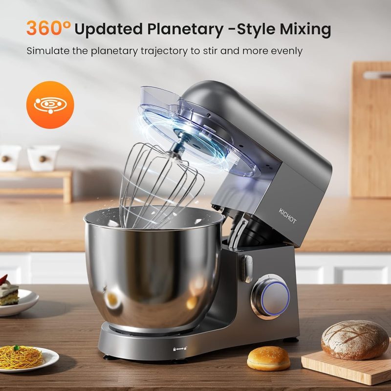 KICHOT Stand Mixer, All Metal 6 Speed Food Mixer 1800W for Baking, Kitchen Electric 10L With Mixing Bowl, Dough Hook, Splash ...