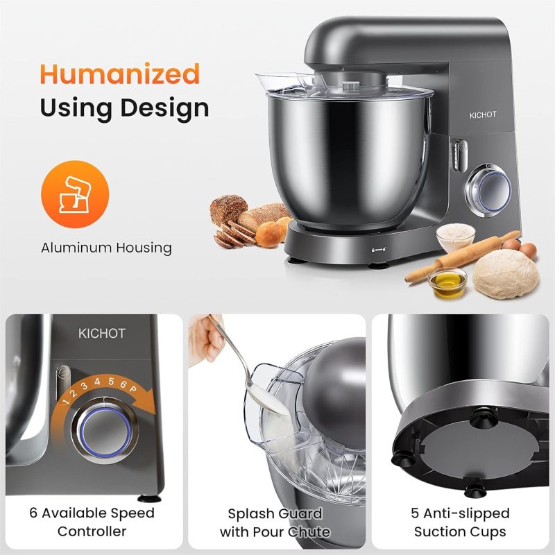 KICHOT Stand Mixer, All Metal 6 Speed Food Mixer 1800W for Baking, Kitchen Electric 10L With Mixing Bowl, Dough Hook, Splash ...