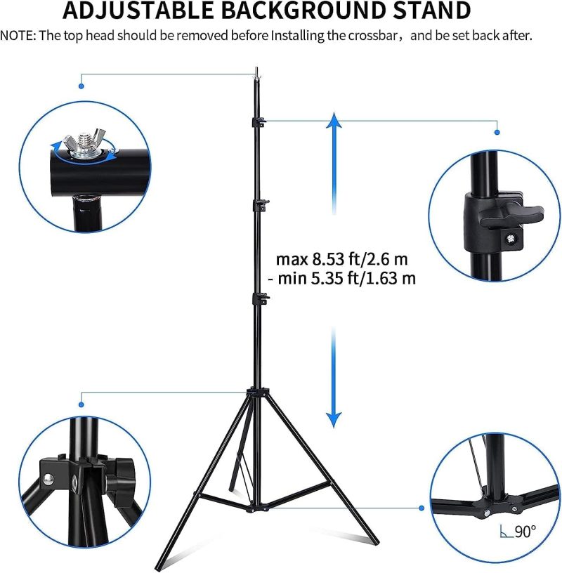 Vevelux 2.6 X 3 M / 8.5 X 9.8 FT Adjustable Backdrop Stand Kit with 2 x 3 M Backdrops (White, Black, Green), 8 Clamps & 2...