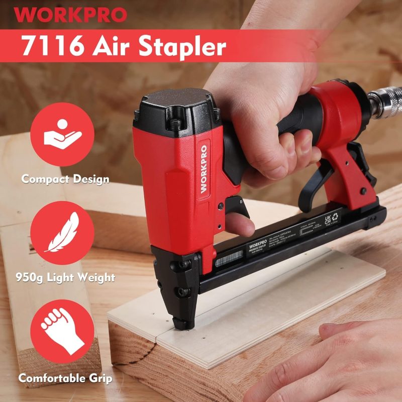 WORKPRO Air Staple Gun with 1884pcs Staples(6mm-16mm), 22GA / Type 7116, Lightweight Pneumatic Stapler with Safety Nose, Idea...
