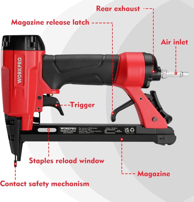 WORKPRO Air Staple Gun with 1884pcs Staples(6mm-16mm), 22GA / Type 7116, Lightweight Pneumatic Stapler with Safety Nose, Idea...