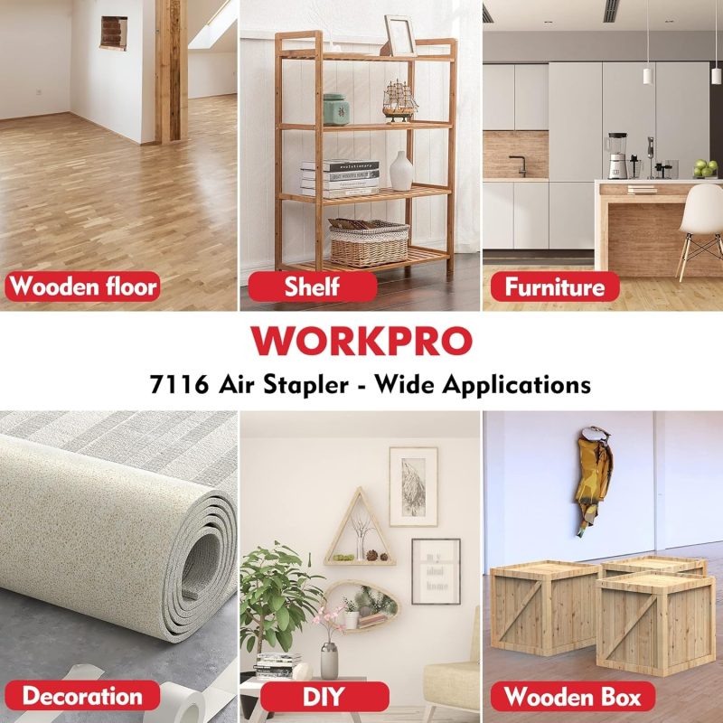 WORKPRO Air Staple Gun with 1884pcs Staples(6mm-16mm), 22GA / Type 7116, Lightweight Pneumatic Stapler with Safety Nose, Idea...