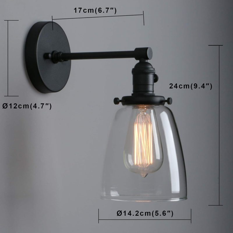 Vintage Style Wall Lights Clear Glass Shade, Edison Industrial Wall Sconce E27 Indoor Light Fixtures Loft Bar Kitchen Lamp Li...
