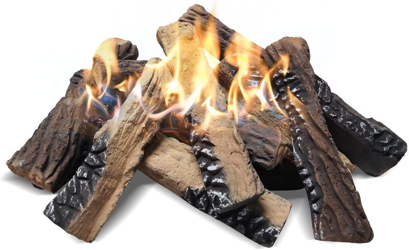 ATR ART TO REAL Large Gas Fireplace Logs,10-piece Set of Large Ceramic Faux Fireplace Logs for Fire pit,Propane,Electic,Gas, ...