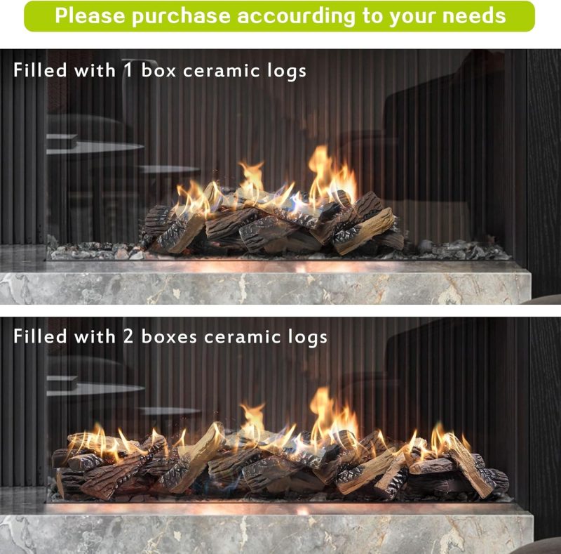 ATR ART TO REAL Large Gas Fireplace Logs,10-piece Set of Large Ceramic Faux Fireplace Logs for Fire pit,Propane,Electic,Gas, ...