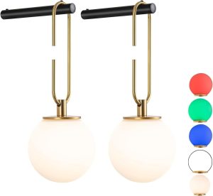 Aiehnid 2x Battery Wall Lights LED Sconces Remote Rechargeable Dimmable Gold No Wiring - Image 1