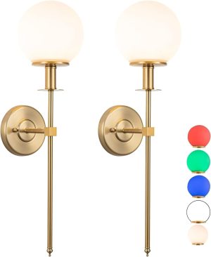 Aiehnid 2x Battery Wall Sconces LED Remote Rechargeable Dimmable No Wiring Gold - Image 1