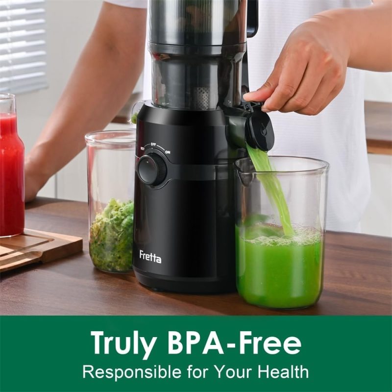 Cold Press Juicer Machines Fretta Slow Masticating Juicer with 108mm &1.0L Hopper for Whole Fruits and Vegetables,200W Se...