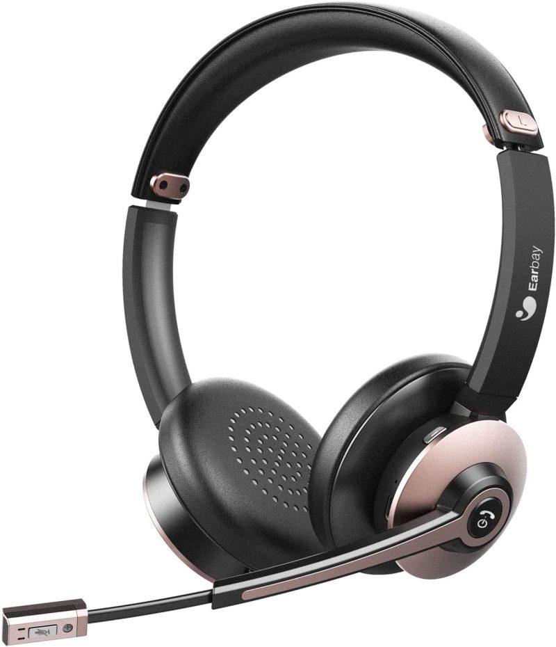Bluetooth Headset, Wireless Headphones with Microphone Noise Cancelling, On Ear Headphones with Mic Mute, Handsfree PC Headse...