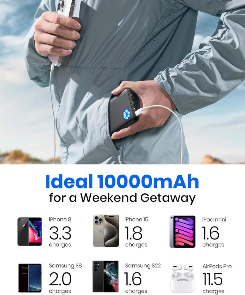 INIU Power Bank, Portable Charger 10000mAh Slimmest & Lightest High-Speed USB C Input & Output, PowerBank Triple 3A P...