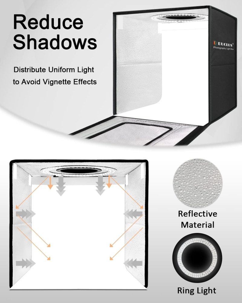 Light Box Photography 40cm / 16" x 16'', Portable Photo Booth Box with Adjustable 160 LED Lights & 8 Photo...