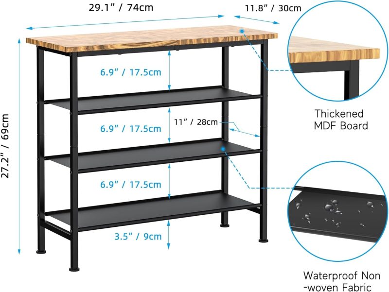 isightguard Shoe Rack 4 Tier Shoe Storage Rack with Wooden Top, Shoe Organiser for 12-16 Pairs of Shoes, Shoe Shelves for Fla...