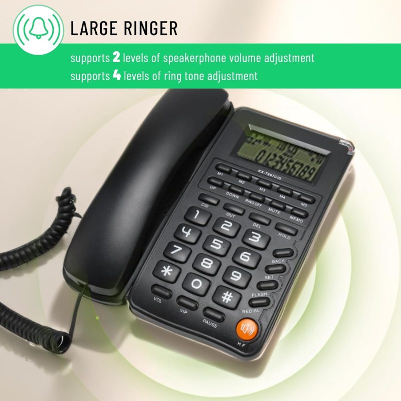 Big Button Corded Landline Phone for Elderly, House Phone, Ringer or Speakerphone Volume Adjustable, Redial, Home Landline Te...