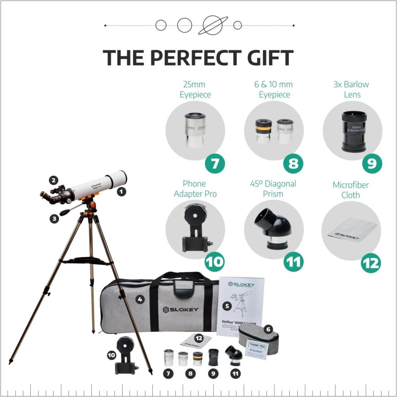 Slokey Telescope for Adults 60090 Astronomical Refractor - Portable and Powerful 24x-300x Travel Scope - Astronomical Telesco...
