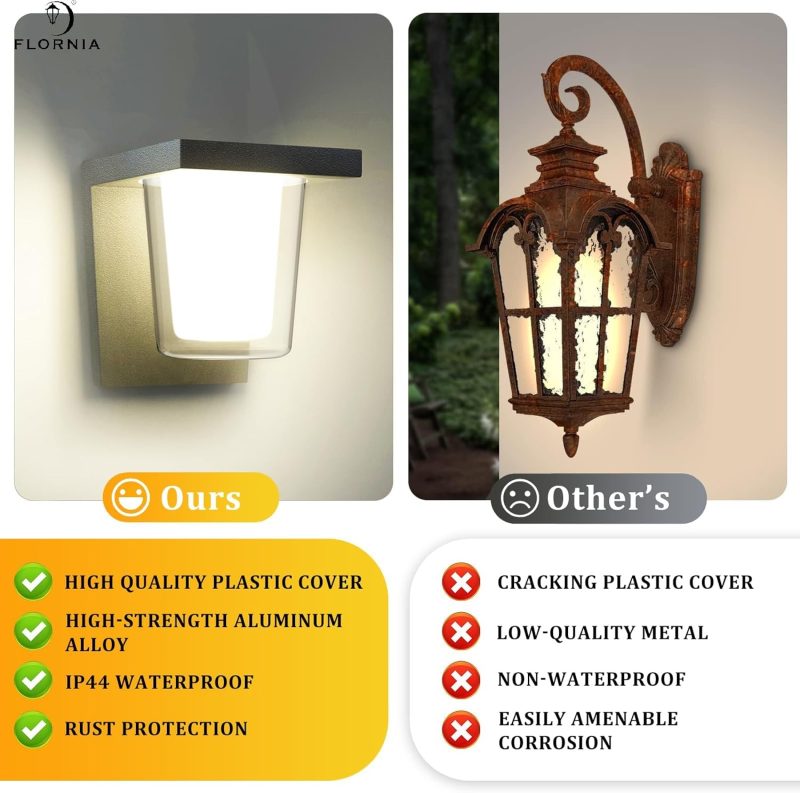 Outside Light Main Powered, Outdoor LED Wall Lighting, External Security Wall Lamp for Garden, Porch, Front Door (4000K 800LM...
