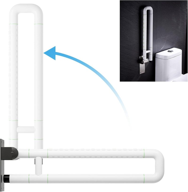 Handicap Grab Bars for Bathroom, Flip Up Toilet Rails for Elderly for Wall, Non-Slip Toilet Handles, Glows at Night, Suitable...