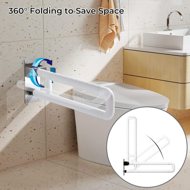 Handicap Grab Bars for Bathroom, Flip Up Toilet Rails for Elderly for Wall, Non-Slip Toilet Handles, Glows at Night, Suitable...
