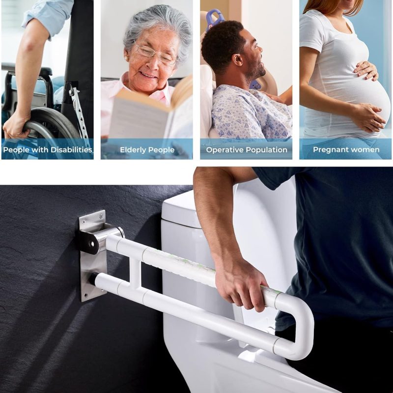 Handicap Grab Bars for Bathroom, Flip Up Toilet Rails for Elderly for Wall, Non-Slip Toilet Handles, Glows at Night, Suitable...