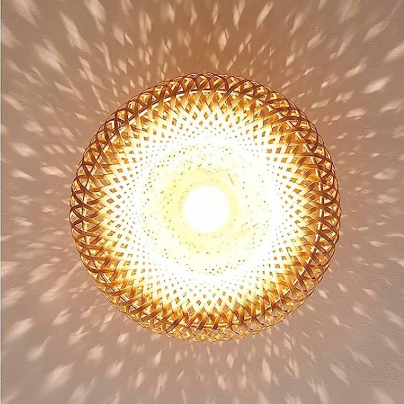 3m Rattan Plug-in Pendant Light with Twisted Hemp Rope Cord Bamboo Lantern Lampshade Hanging Light Fixture, Boho Handmade Wov...
