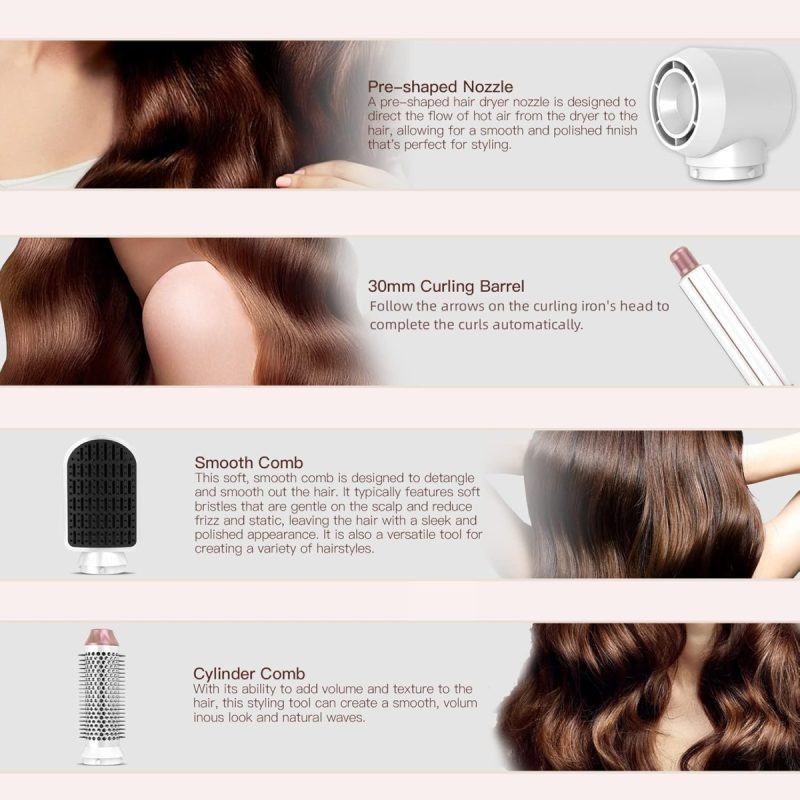 5 in 1 Hot Air Styler - Hot Air Styler, Blow Dryer Brush, Hot Air Brush, Hairdryer Brushes with Straightening, Volumising, an...