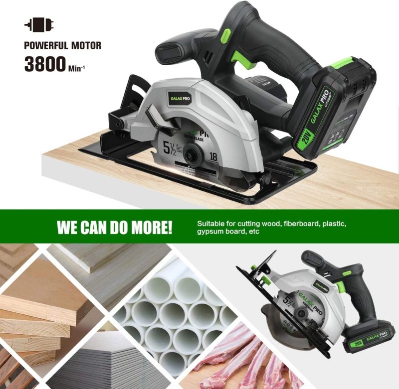 Cordless Circular Saw 20V with 2 Blades (18T+48T), 3800RPM Variable Speed, Includes 2.0Ah Lithium Battery and Charger, Max Cu...