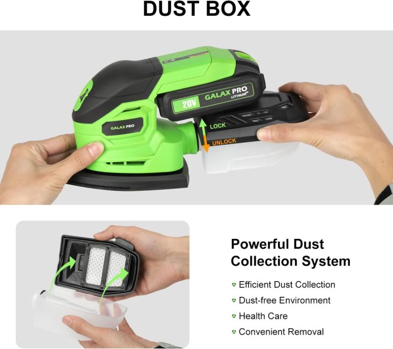Cordless Detail Sander with 20V 2.0A Battery,12000 RPM Powerful Speed Detail Sanders with 20Pcs Sandpapers, Electric Mouse Sa...