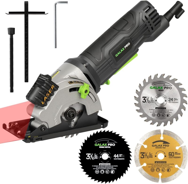 Mini Circular Saw 480W 3500 RPM Maximum Cutting Depth of 28.5mm, Three Pieces of 85mm Saw Blades, Equipped with Laser Guide R...