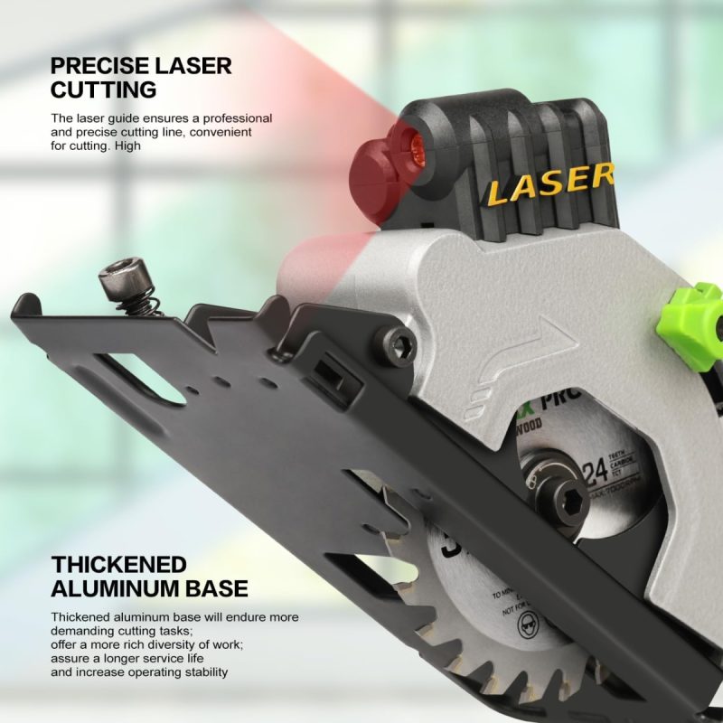 Mini Circular Saw 480W 3500 RPM Maximum Cutting Depth of 28.5mm, Three Pieces of 85mm Saw Blades, Equipped with Laser Guide R...