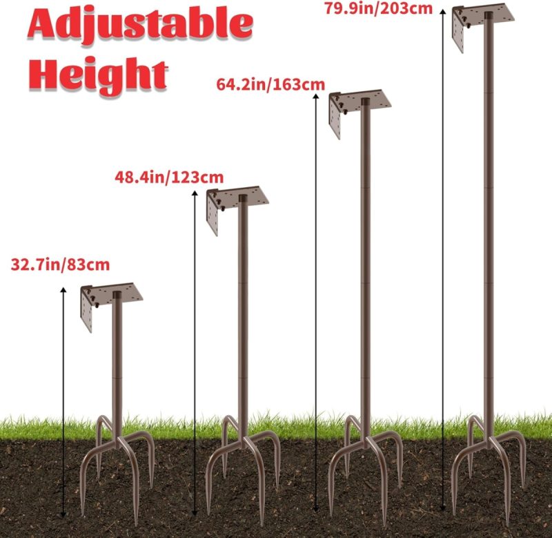 Bird House Pole Kit 200cm Heavy Duty Adjustable Bird Feeder Pole for Outdoors with 4 Prongs Base, Universal Mounting Kit for ...
