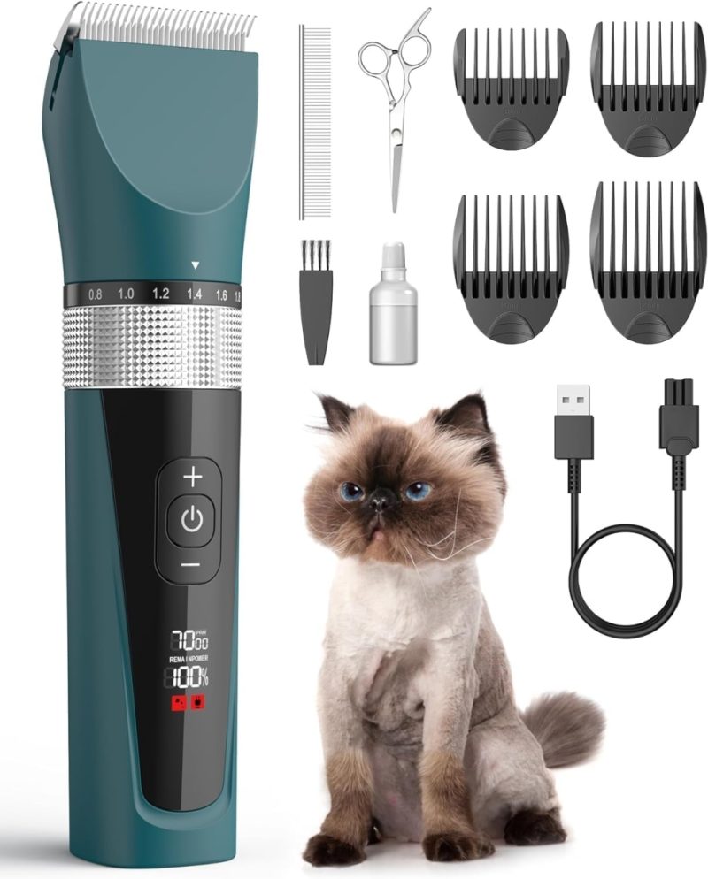 oneisall Cat Clippers for Matted Fur, 5-Speed Quiet Cordless Cat&Dog Grooming Clippers for Long Hair,IPX6 Waterproof Dog ...